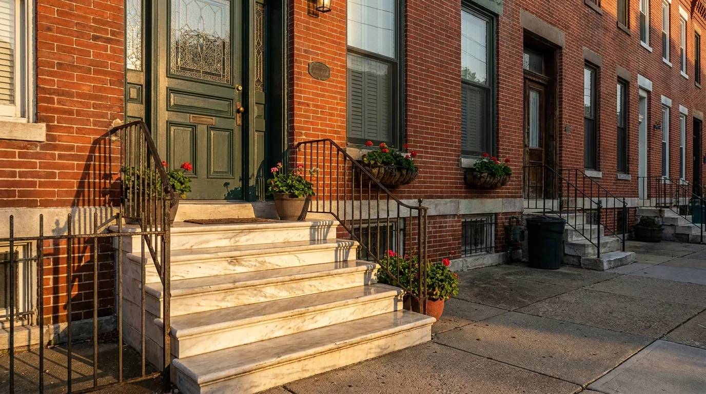 The Iconic Details of a Baltimore Rowhome: Marble Steps, Painted Screens & Brick