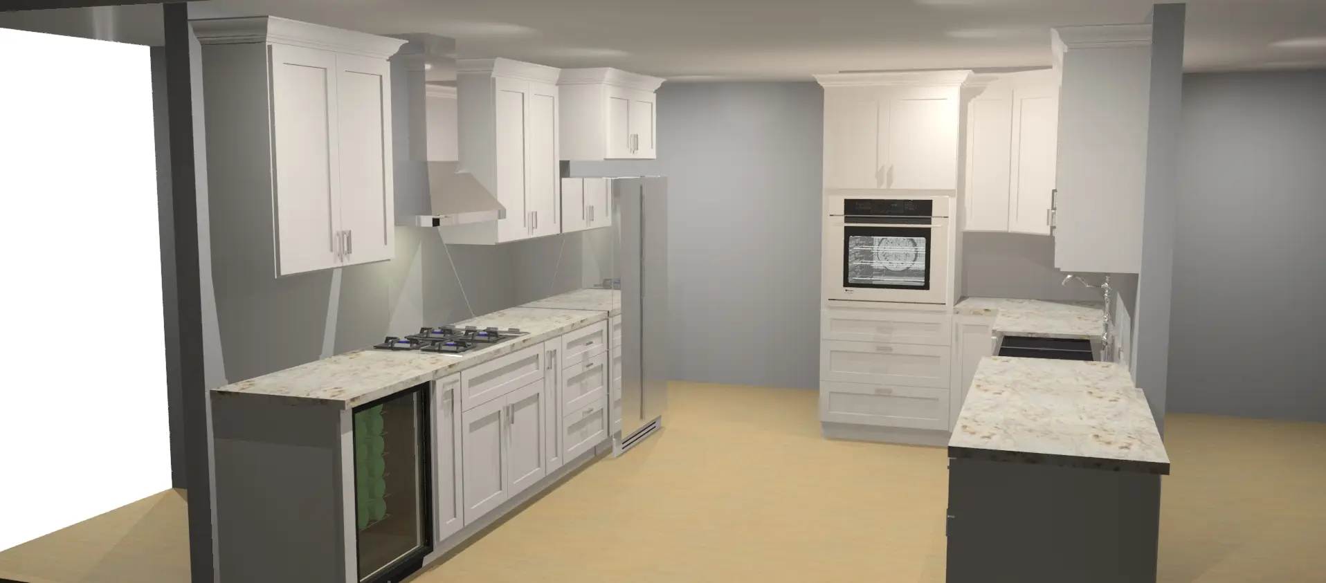 Kitchen remodel design by Monarch Bay Renovations showing white shaker cabinets and granite countertops